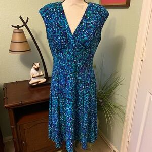 Ralph Lauren Blue and Green Patterned Midi Dress